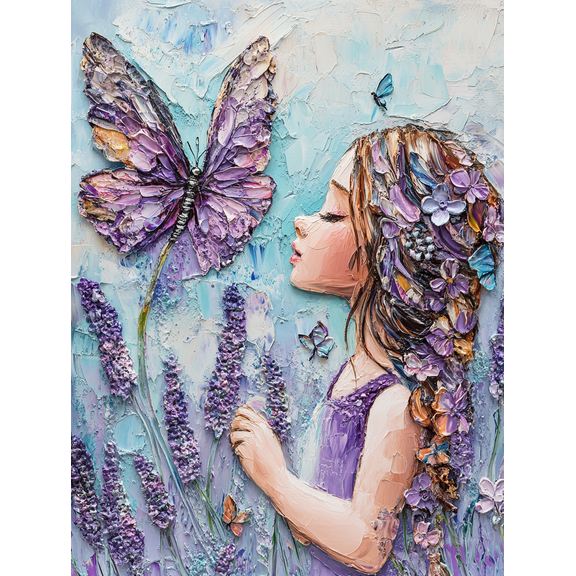 Qisvanset Lavender Girl and Butterfly Canvas Wall Art, 15.75x11.81 Inches, for Bedroom Living Room Bathroom Hallway Office
