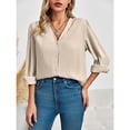 thumbnail image 3 of Women  Casual Long Sleeved Button Up Shirt, V Neck Chiffon Shirt, 3 of 5