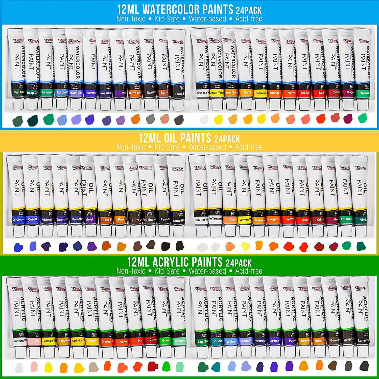 133-Piece Artist Painting Kit - Aluminum & Wood Easel, 24 Each (Acrylic, Oil, Watercolor Paints), 8 Canvases, 44 Brushes, 4 Paint Sketch Pads Kits for Adults, Gift Set