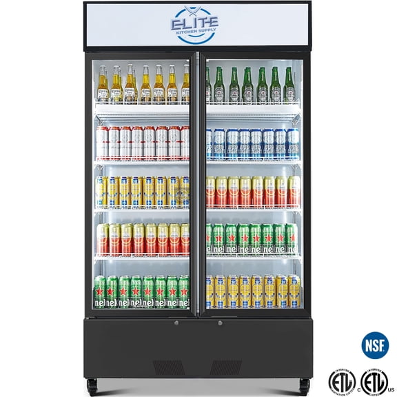 NSF Certified 38" Commercial Glass Door Refrigerator, 21 Cu.Ft Merchandising Display Cooler