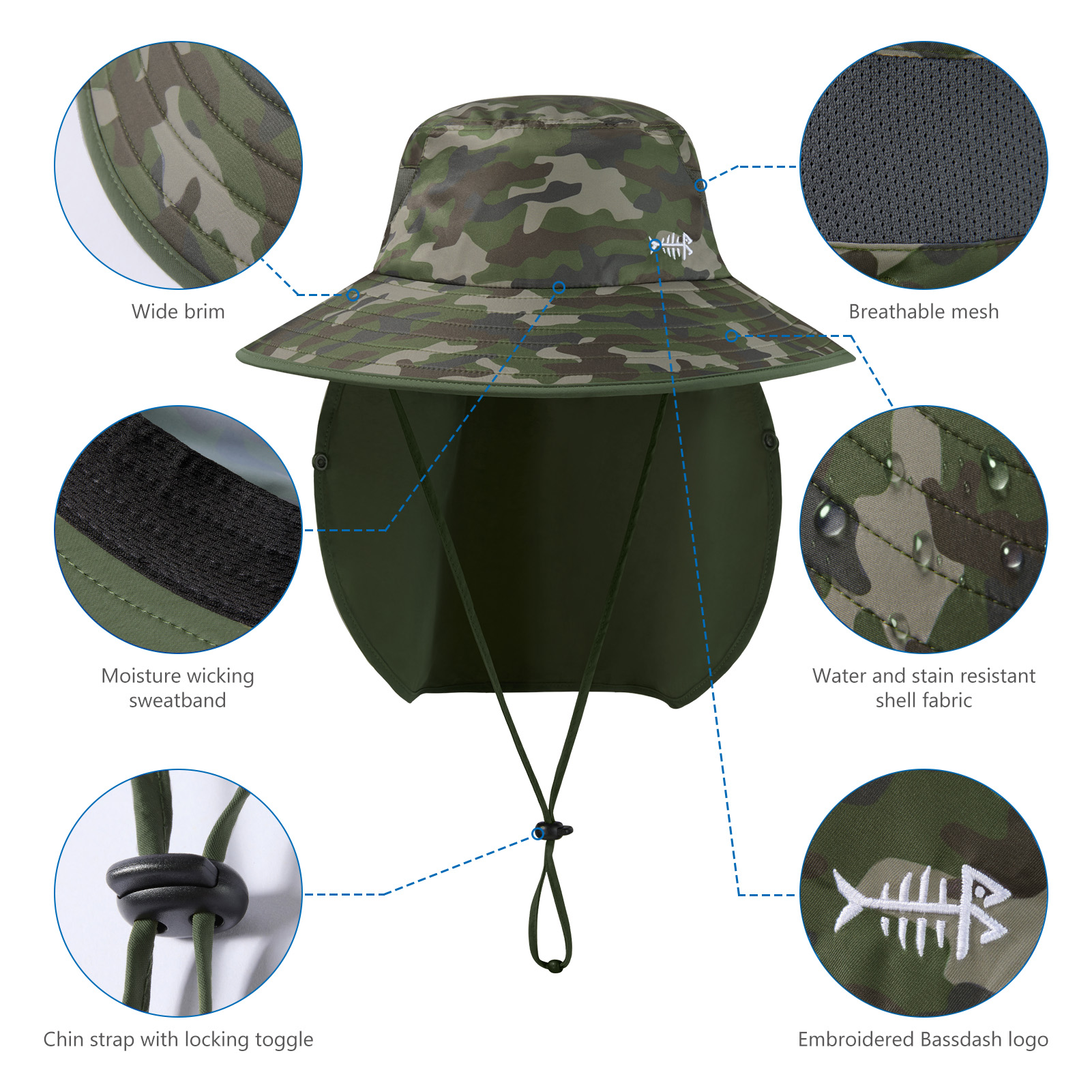 Men’s UPF 50+ Sun Hat with Face Cover & Neck Flap FH09