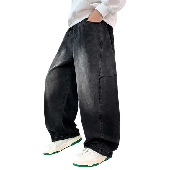 Iyufng Wide Leg Jeans for Boys Loose Washed Denim Pants Boys Casual Streetwear Trousers