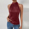 thumbnail image 2 of Miluxas Sequin Halter Tops for Women Sleeveless Sparkly Shiny Tank Tops Ruched Flowy Sparkly Club Outfits Party Shirt Wine M(M), 2 of 9