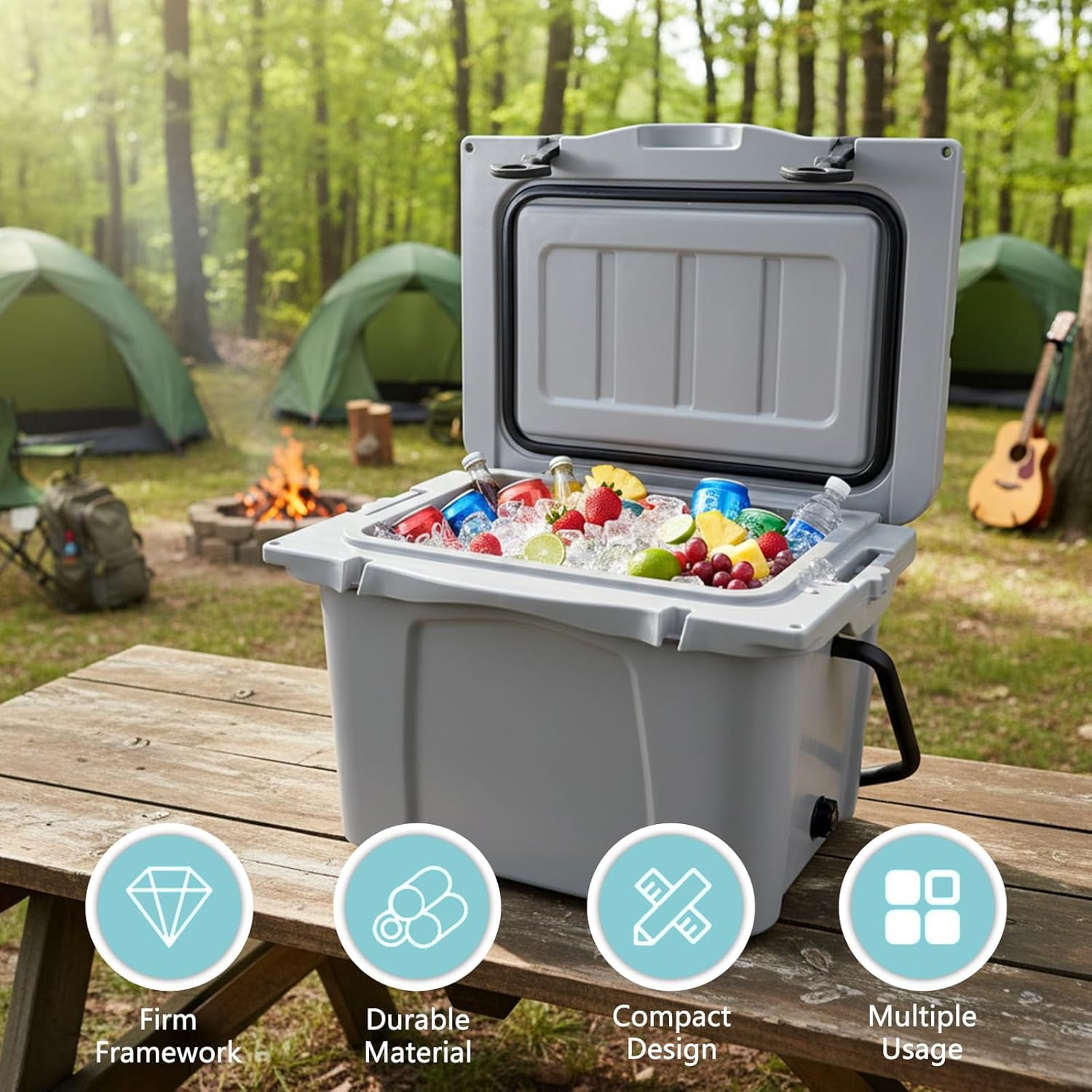 Elleree 25 Quart Hard Cooler, Portable Ice Chest with Bottle Opener, Cup Holder & Ruler,Heavy-Duty Beach Cooler for Camping, Fishing, Picnic, BBQ