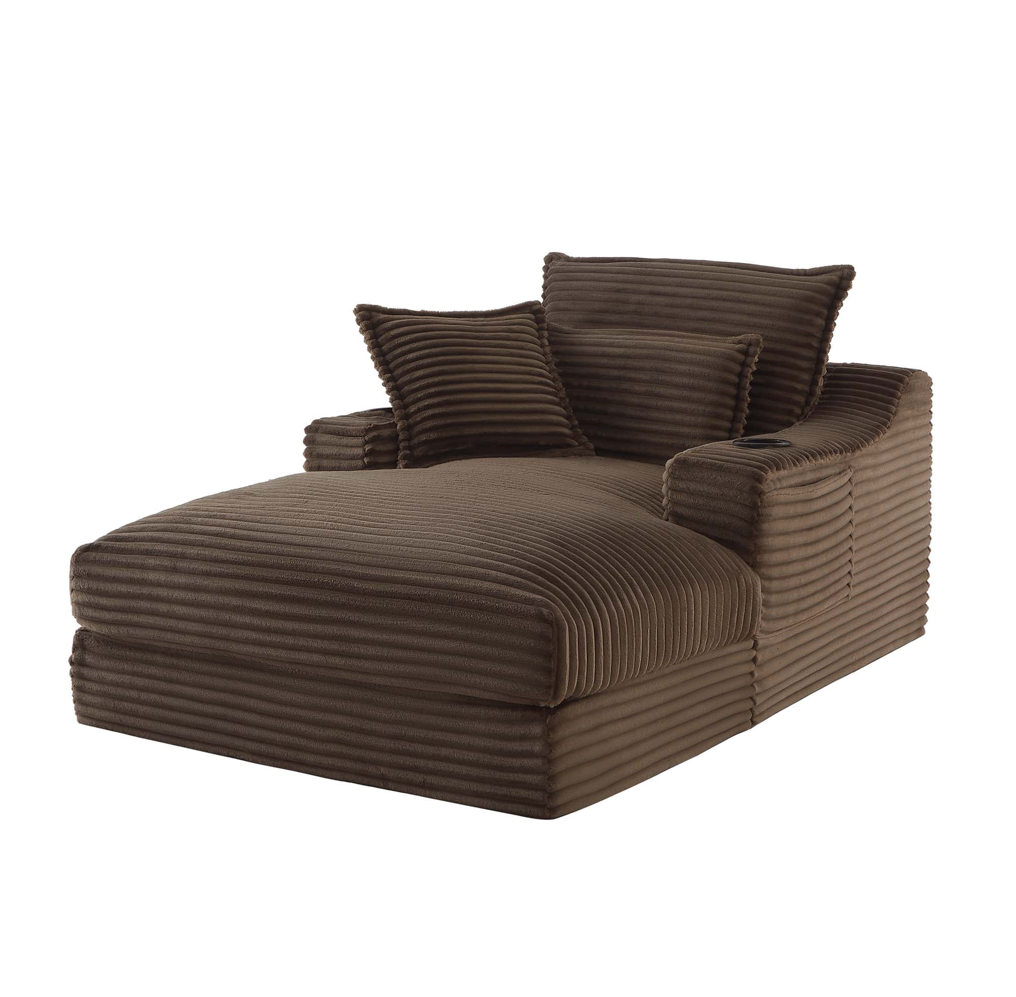 Miniyam 68" x 47" Chaises Indoor with Cup Holders & Side Pockets, Dark Brown Compression Sofa Lounge, No Installation Required