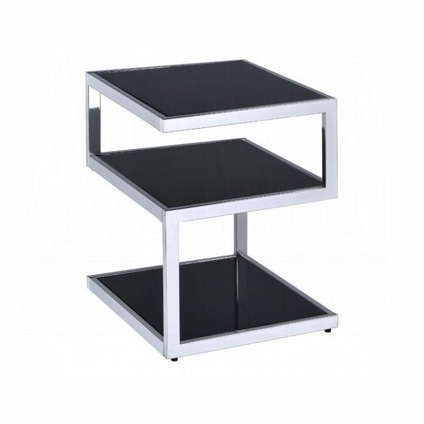 Side Table Chrome & Black Glass