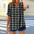 thumbnail image 5 of Ashirexll Ladies Tops and Blouses, Short Sleeve Tops for Women, V-neck Short Sleeve Striped Checkered Summer Button Short Sleeve Loose and Fashion T-shirt Top, 5 of 5