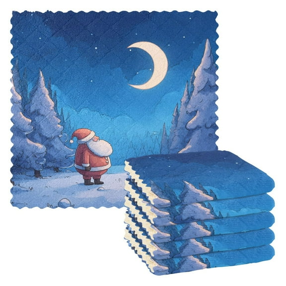 6 Pieces of Kitchen Towels 11x11Inch Kitchen Dish Cloths Kitchen Dish Towels Reuseable Cleaning Cloths Christmas Sky