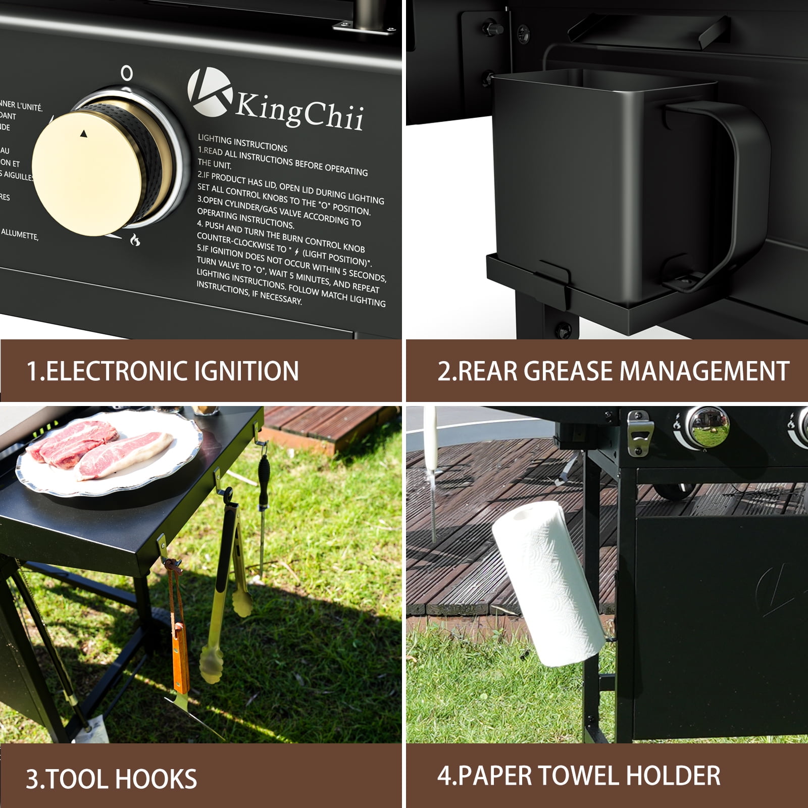 KingChii 3-Burner 27" Propane Griddles Outdoor Flat Top Gas Grill Griddle for Camping, Tailgating, BBQ, Parties, Backyard & Patio