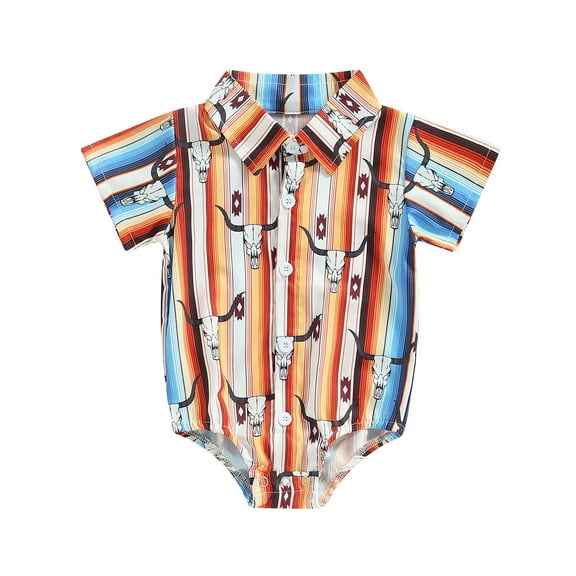 Western Baby Boy Clothes Cow Print Shirt Romper Short Sleeve Lapel Button Bodysuit Cowboy One Piece Gentleman Outfit