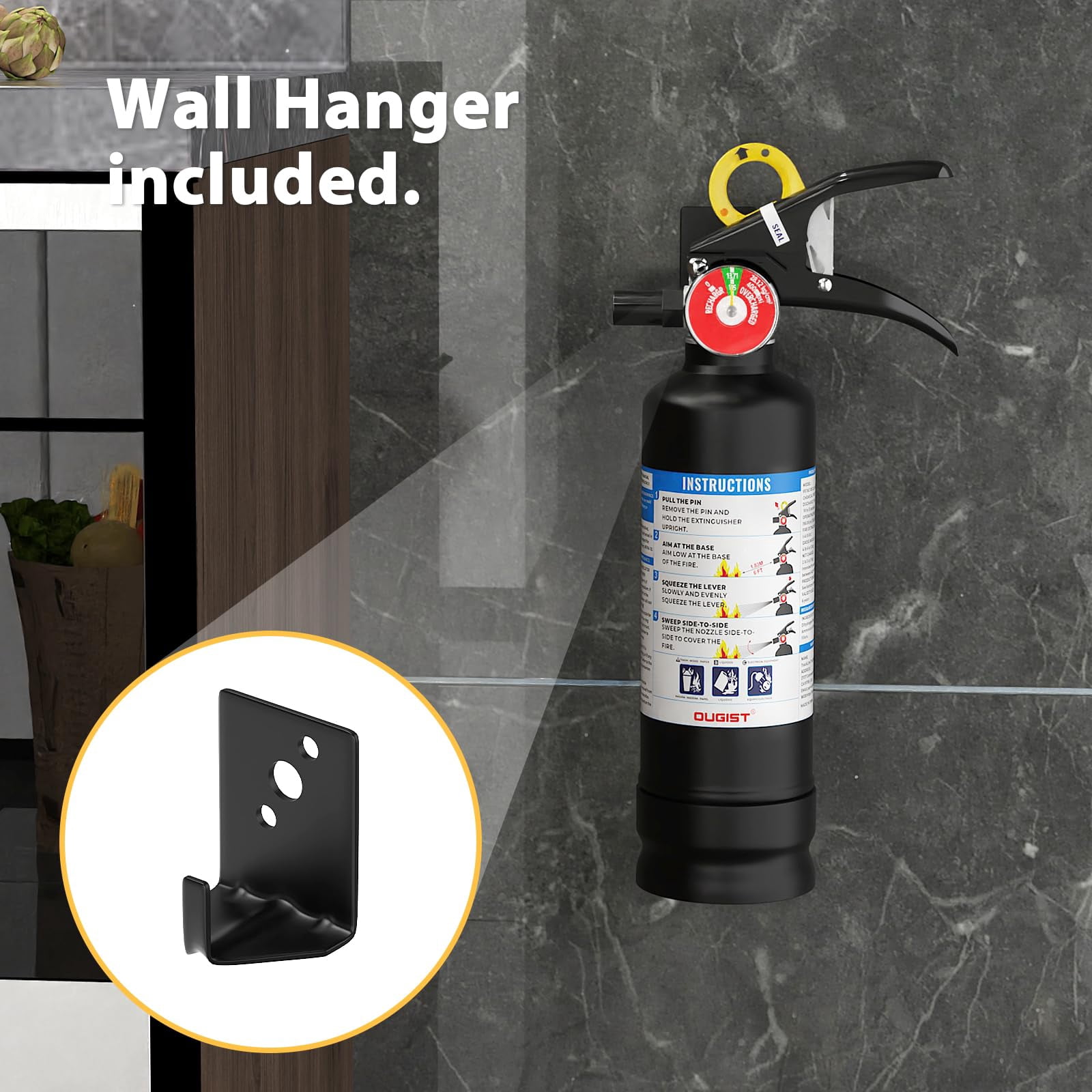 OUGIST ABC Fire Extinguisher with Wall Mounting Bracket, 2.5 lb 1‑A:10‑B:C Rated with Quick‑release Handle for Home Kitchen Vehicle Safety
