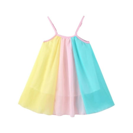 

2023 Summer Savings Girls Dress PEZHADA Toddler Kids Baby Girl Summer Sleeveless Colour Stitching Sling Dress Pink 2-3 Years