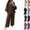 21# Coffee, variant on Womens Cotton Linen Sets 2 Piece Oversized V-neck Loose Top and Wide Leg Pants Sets Casual Vacation Outfits Coffee XXL