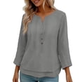 thumbnail image 3 of Women's V Neck Button Down Long Sleeve Shirt Blouse Tops Solid Color Casual Loose Fit Tunic Business Office Work Vacation Travel Fashion Essential Gift for Ladies | CSEONE,Gray L, 3 of 9