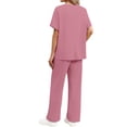 thumbnail image 5 of Fantaslook Lounge Sets for Women Casual 2 Piece Outfits Summer V Neck Short Sleeve Tops and Wide Leg Pants Pajamas Sets, 5 of 10