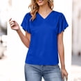 thumbnail image 5 of YanHoo Womens Stain Silk Summer T-Shirts Pleated Short Sleeve V Neck Tops Loose Fit Spring Fashion Shirts Business Dressy Blouse Blue,L, 5 of 7