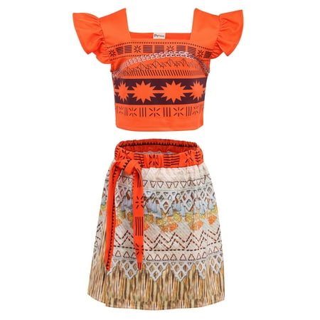 Spooktacular Little Girls' Lovely Moana Adventure Outfit Costume Priness Skirt