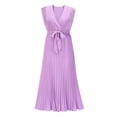 thumbnail image 4 of Qmyliery Women Fashion Temperament Long Dress Solid Color Ruffle Sleeve Chiffon Dresses, 4 of 7