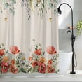 thumbnail image 2 of Red Flowers Green Leaves Fabric Shower Curtain Plant Floral Beige Washable Shower Curtains for Bathroom, Waterproof Bath Curtain with Hooks Home Decor 72x72in, 2 of 8