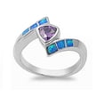 thumbnail image 1 of Heart Simulated Amethyst Cubic Zirconia Tension Blue Simulated Opal Ring Sterling Silver Size 6, 1 of 3
