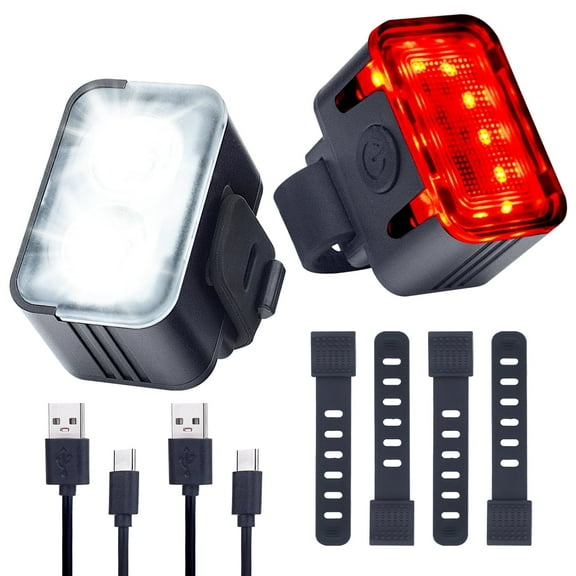Powerful Rechargeable Bike Light Set - Smart Multi-Modes Ultra Bright Bicycle Front and Rear Lights with Spot & Flood Beams, Waterproof Headlight Taillight Set