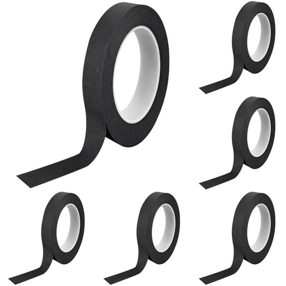 Decorative Washi Tape, 5 Rolls Black Masking Tape Set, 22 Yards(20M) Each for Crafts, Labeling & Organization, Drafting Masking Painting Tape for DIY Craft Art, Acid Free(Black,787.4x0.3")