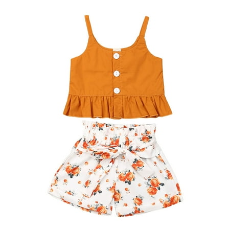 

TheFound Summer Baby Kids Girls Toddler Tank Top Vest+Shorts Pants Outfits Clothes Set