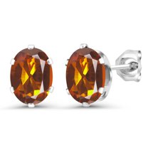 Gem Stone King 925 Sterling Silver Orange Red Madeira Citrine 6-Prongs Stud Earrings for Women Men (2.20 Cttw, Gemstone Birthstone, Oval 8X6MM)