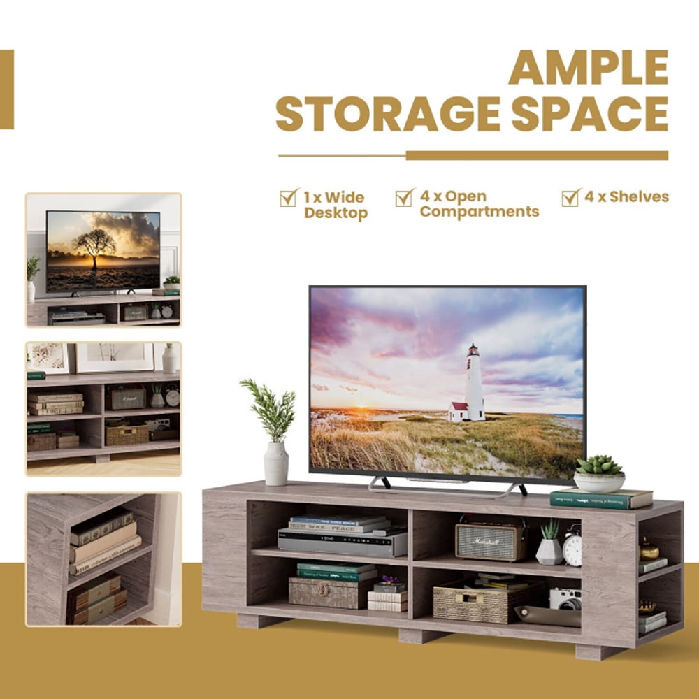 Finihen TV Stand, TV Cabinet, Modern Wood Storage Console Entertainment Center, Media Entertainment Center with Storage, for Living Room, Bedroom, Gray