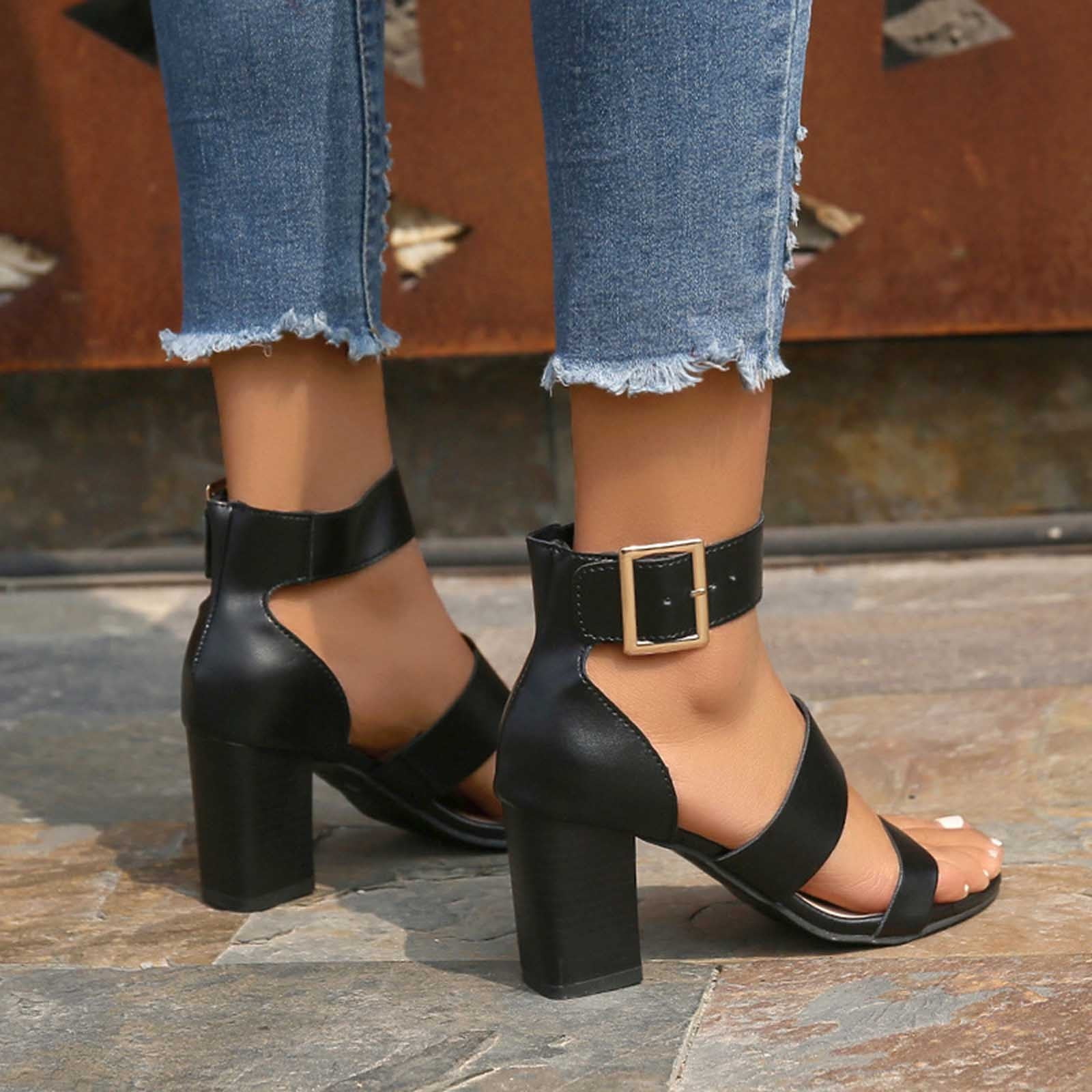 Cheap black block heel sandals discount