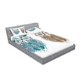 thumbnail image 2 of Ambesonne Tribal Fitted Sheet & Pillow Sham Set, Farsighted Birds, Queen, Cream White Teal, 2 of 2
