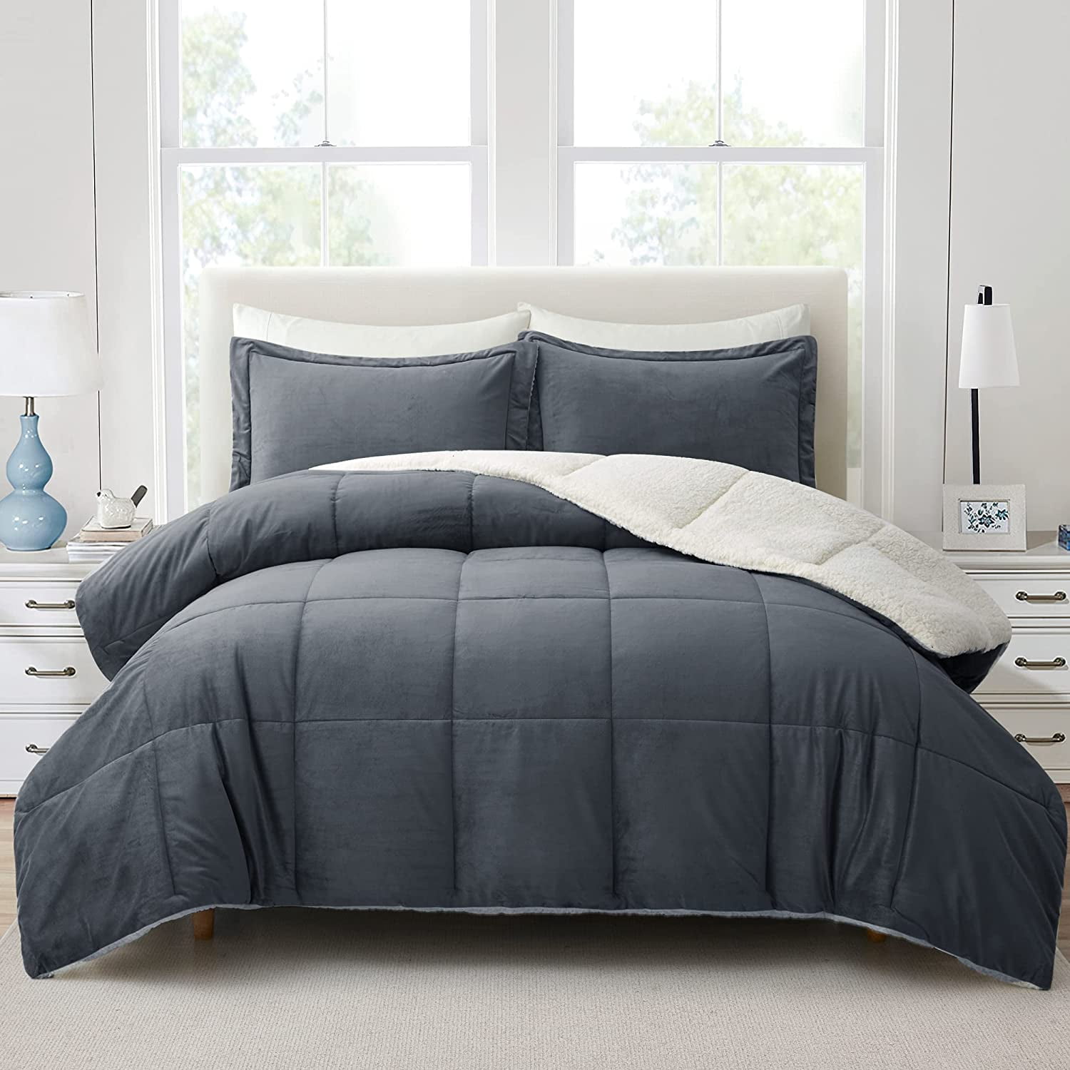 Sherpa Comforter Set King, Winter Warm Velvet Comforter King Size Ultra