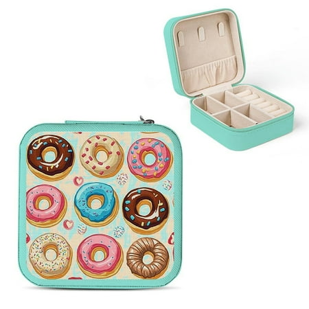 

Sheronv Donuts Cupcakes Tablecloth Jewelry Box for Necklace Ring Earring Portable Travel Case with Multiple Storage Compartments Green