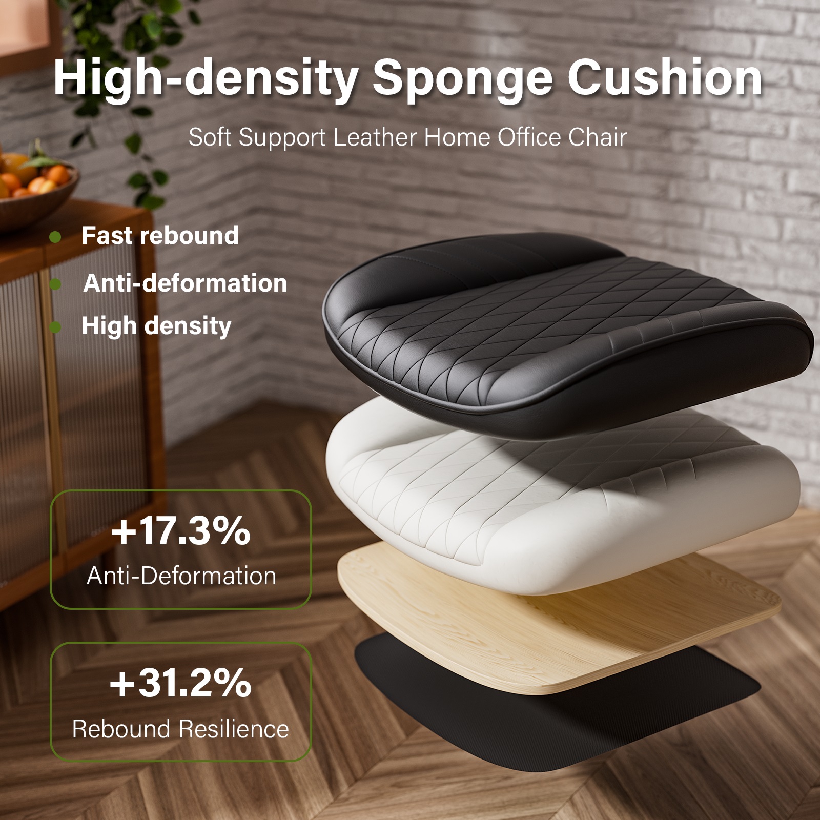 Ninecer Black Leather Office Chair with Wheels Adjustable Height Padded Arms Retro Executive Desk Chair for Home Office