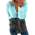 thumbnail image 2 of Royisotas Winter Women's Sweatshirts Long Sleeve Tunic Color Block Pullover Crew Neck Half Zip Blue Lounge No Hood Blouse, 2 of 5
