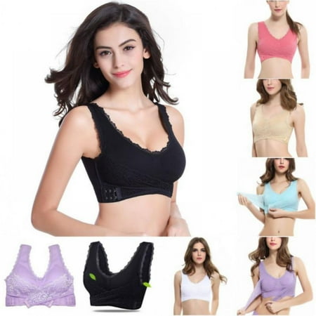 

Women s Seamless Push Up Vest Bra Athletic Lace Front Cross Side Buckle Vest Adjustable Wireless Padded Sport Bra for Yoga Sauna Running Workout Fitness