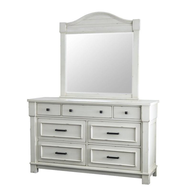 Furniture Of America Milton Dresser And Mirror In Antique White
