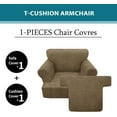 thumbnail image 4 of 2 Pieces T Cushion Chair Covers with Arms Super Stretch Chair Slipcover for Living Room Pet Dog Universal Slip Cover Anti Slip Armchair Furniture Protector (Brown, 1 Cushion), 4 of 12