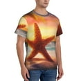 thumbnail image 4 of Yiaed Starfish Sunset Sea Beach Print Mens Short Sleeve Tight Fit T-Shirt, Crewneck Casual Tee-Small, 4 of 5