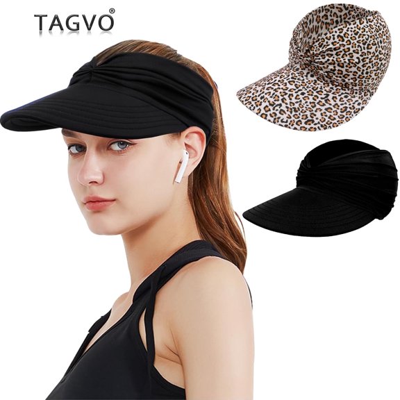 TAGVO 2 Pack Wide Brim Visor Hat for Women, Quick Dry Flexfit Sun Hat Wicking Beach Sunhat Adjustable Sports Caps UPF50 Protection for Outdoors