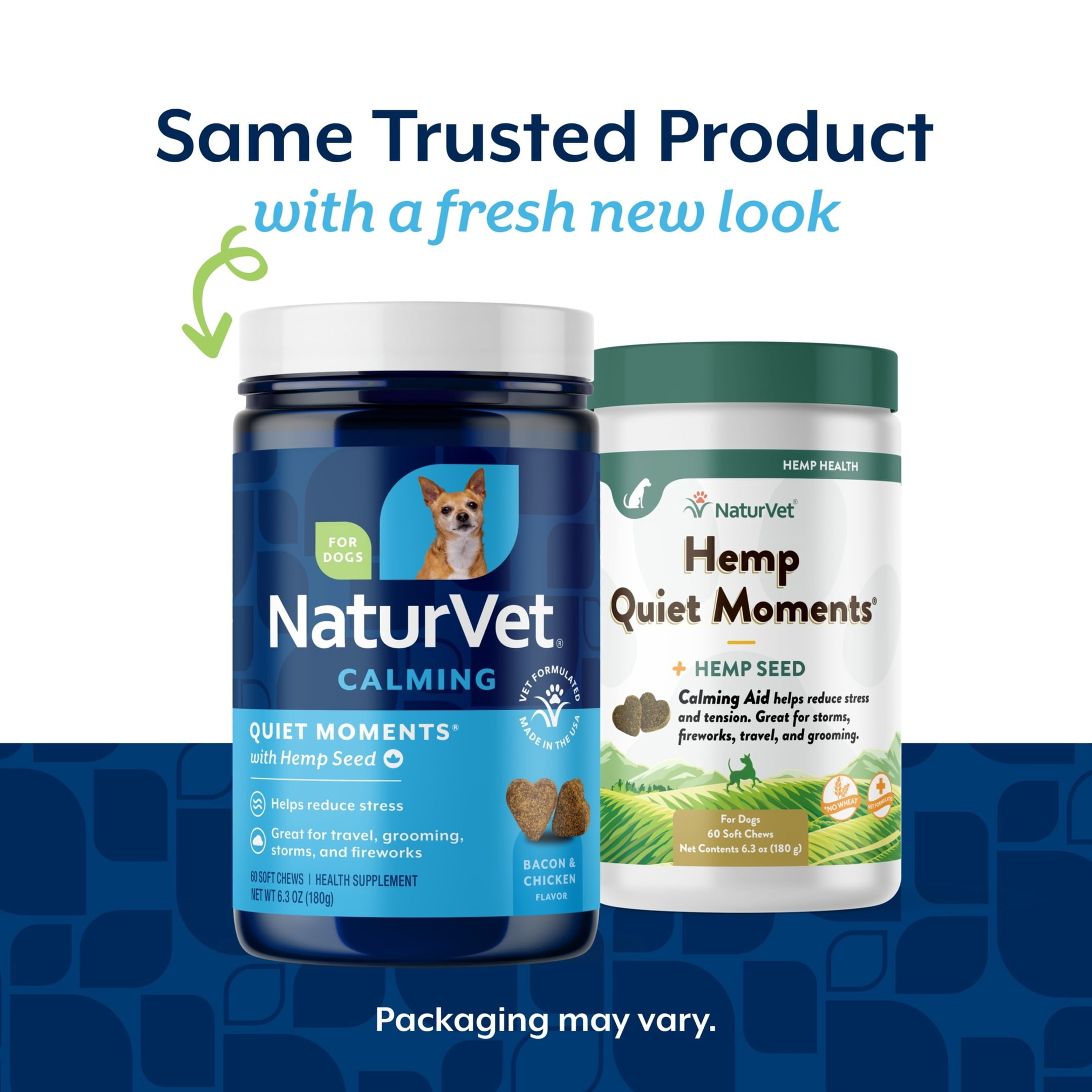 NaturVet Hemp Quiet Moments Calming Aid for Dogs - Plus Hemp Seed – Helps Reduce Stress & Promote Relaxation – Great for Storms, Fireworks, Separation, Travel & Grooming - 60ct Soft Chew