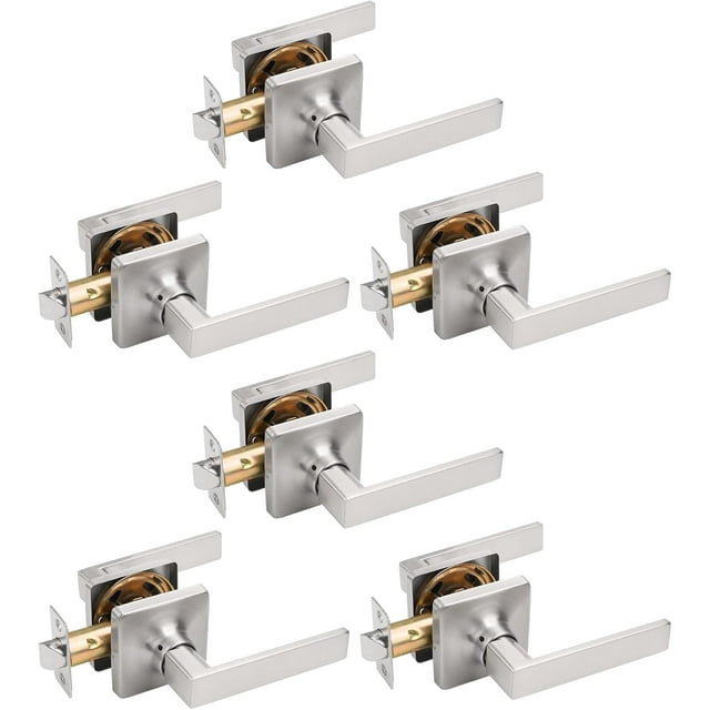 Square Passage Door Handles Interior Matte Door Handles Indoor Keyless Non-Locking Lever Set for Hallway or Closet Doors Reversible for Right/Left Handed Door