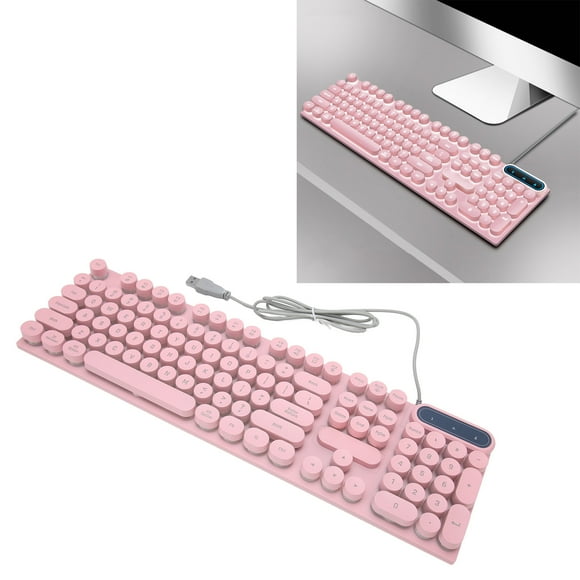Mechanical Gaming Keyboard Wired,Retro Aesthetic Cute Round Keycaps 104 Key Fodable Feet,Multimedia Keys,USB Wired Backlit Keyboard For Desktop Laptop