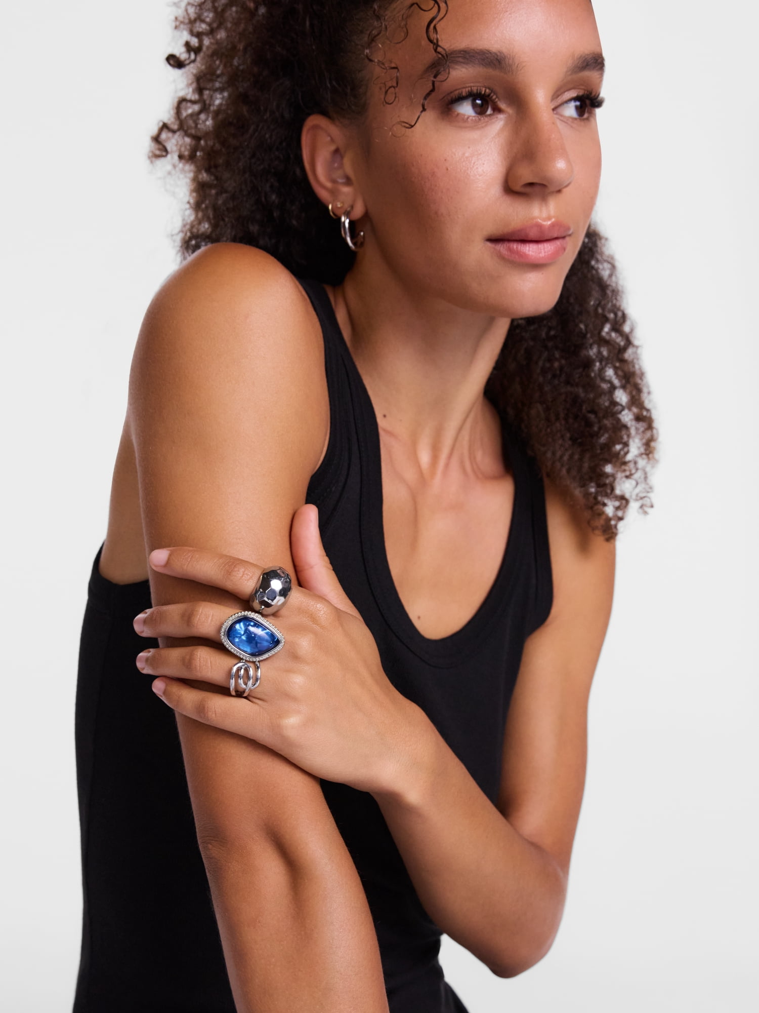 Scenario Women’s Silver Tone Statement Rings, 3-Piece Set