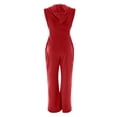 thumbnail image 6 of Women's Hooded Jumpsuit, Long Sleeve Front Zipper Romper with Pockets, Wide Leg Casual One Piece Outfit, Retro Sporty Streetwear and Loungewear​-Red, 6 of 6