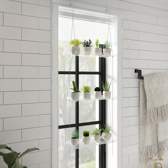 1 Pack, Clear Hanging Window Plant Shelves, Height Adjustable Hanging Acrylic Plant