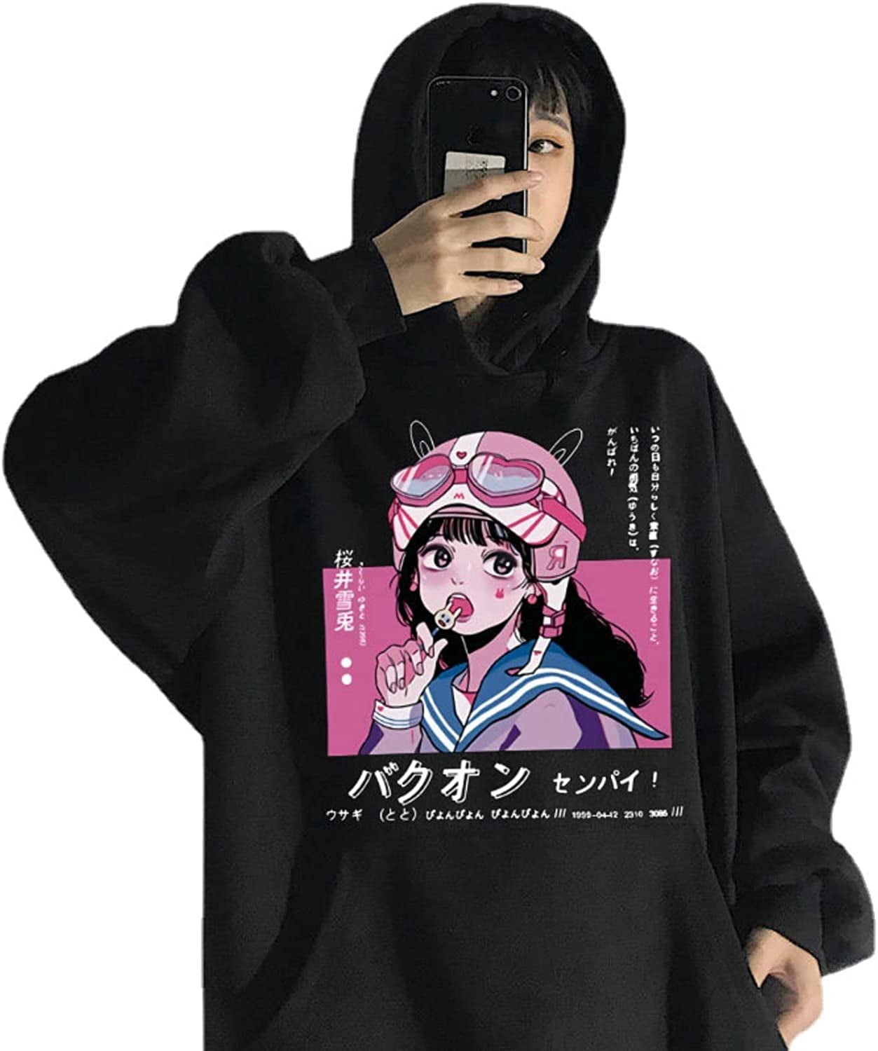 Qweek Kawaii Mulheres Hoodie Goth Impressão De Moletom Manga Longa Tops  Preto Tracksuit Rosa Macio Menina Coreana Anime Punk Roupas 210805 De  $93,72