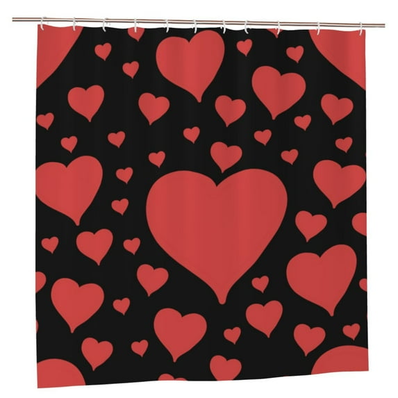 XMXY Red Hearts Long Shower Curtains, Waterproof Weighted Thick Bathroom Curtain with 12 Plastic Hook, 72x72 Inch