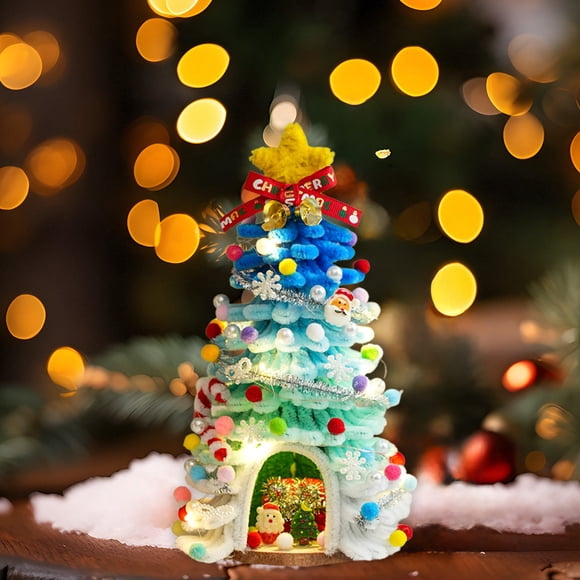 10 in DIY handmade Lighted Mini Christmas Tree Small Desktop Christmas Tree With 20 LED Cones And Christmas Decorations