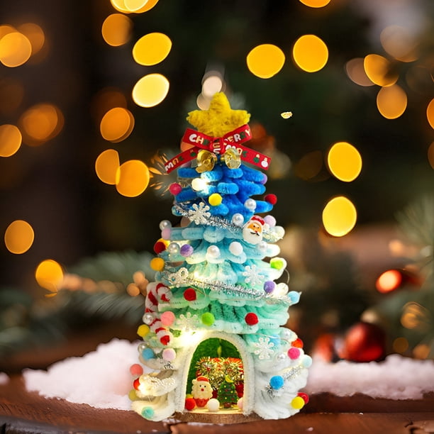 10 in DIY handmade Lighted Mini Christmas Tree Small Desktop Christmas Tree With 20 LED Cones And Christmas Decorations